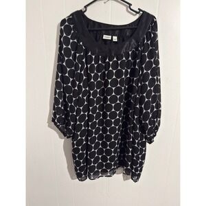 Cato Woman Black White Polka Dot Chiffon Blouse‎ Satin Trim Plus Size 22/24W